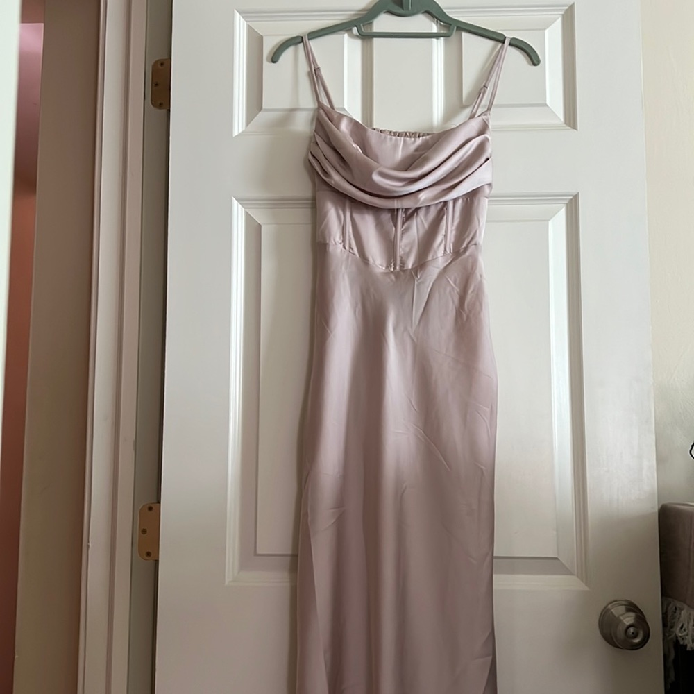 Satin Beige Blush Maxi Dress